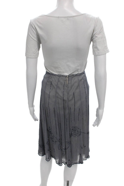 Rebecca Taylor Womens Straight Pencil Silk Floral Skirt Gray Knee Zip Size 6