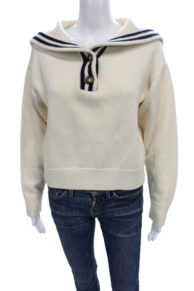 La Ligne Women Pullover Sweater Ivory Merino Wool Long Sleeve Size XS