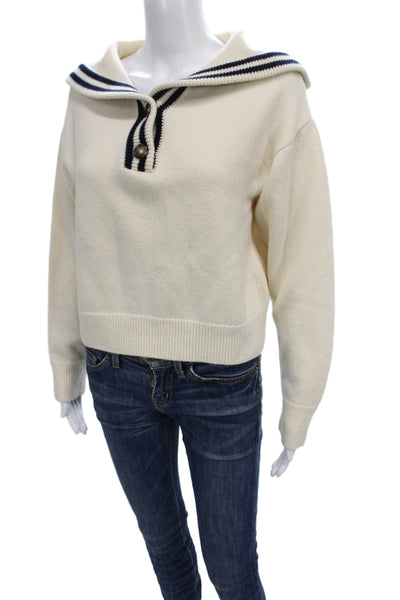 La Ligne Women Pullover Sweater Ivory Merino Wool Long Sleeve Size XS