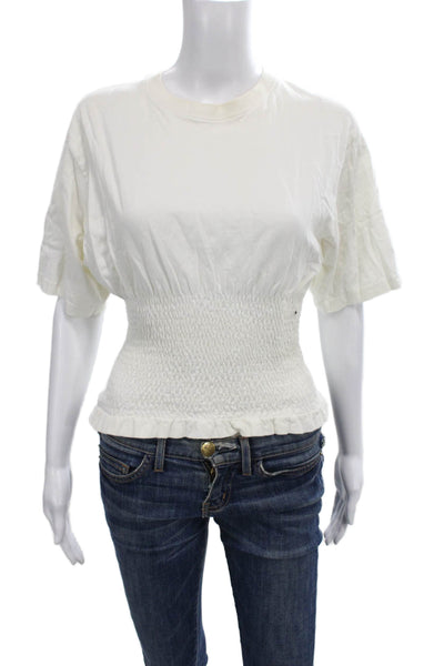 Rebecca Minkoff Women Cropped T-Shirt White Cotton Crew Neck Short Sleeve Size S