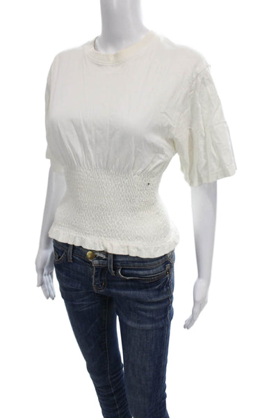 Rebecca Minkoff Women Cropped T-Shirt White Cotton Crew Neck Short Sleeve Size S