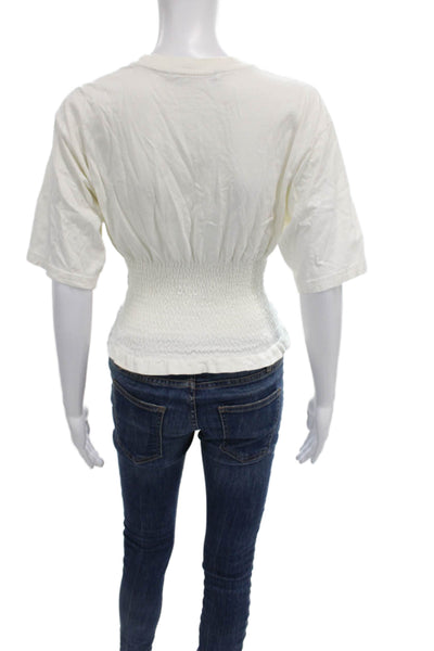 Rebecca Minkoff Women Cropped T-Shirt White Cotton Crew Neck Short Sleeve Size S