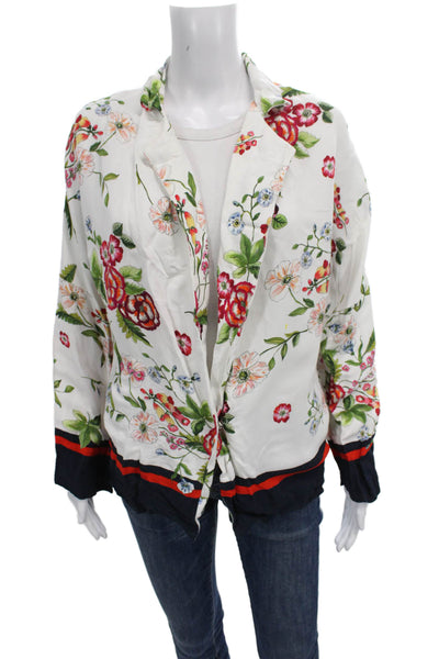 Muze Women White Floral Collared Button Longsleeve Polyester Blouse Size 2