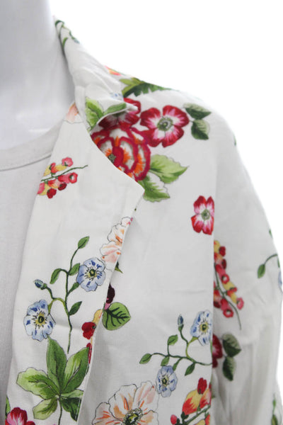 Muze Women White Floral Collared Button Longsleeve Polyester Blouse Size 2