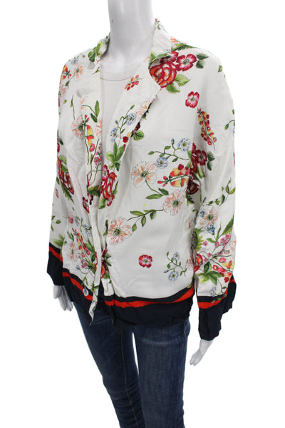 Muze Women White Floral Collared Button Longsleeve Polyester Blouse Size 2