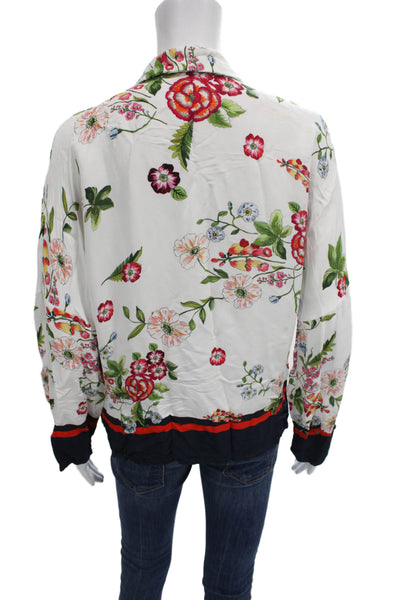 Muze Women White Floral Collared Button Longsleeve Polyester Blouse Size 2