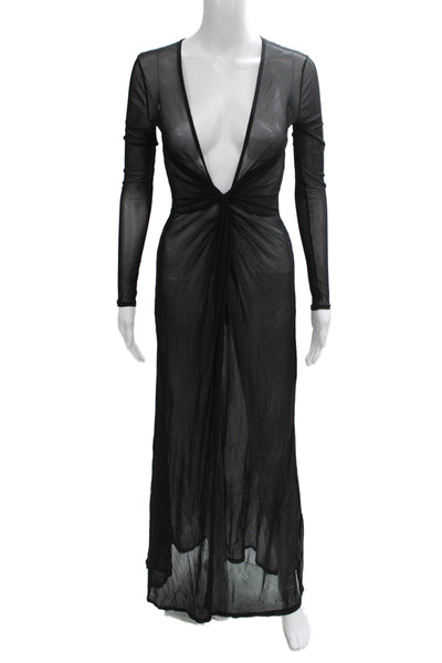MISSGUIDED Womens Maxi Dress Black V Neck Long Sleeve Full Length Size 0