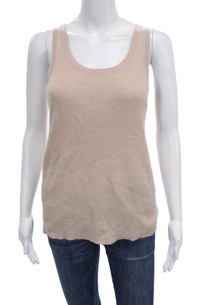 Jenni Kayne Womens Beige Merino Wool Scoop Neck Sleeveless Tank Size L