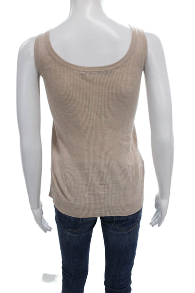 Jenni Kayne Womens Beige Merino Wool Scoop Neck Sleeveless Tank Size L