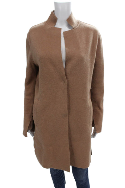 Line Women Cardigan Coat Brown Wool Long Sleeve Snap Solid Size XS