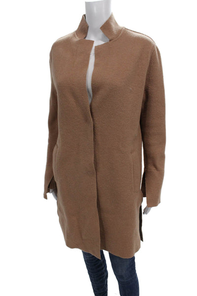 Line Women Cardigan Coat Brown Wool Long Sleeve Snap Solid Size XS