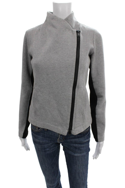 Vince Women Motorcycle Jacket Gray Cotton Zip Long Sleeve Size S