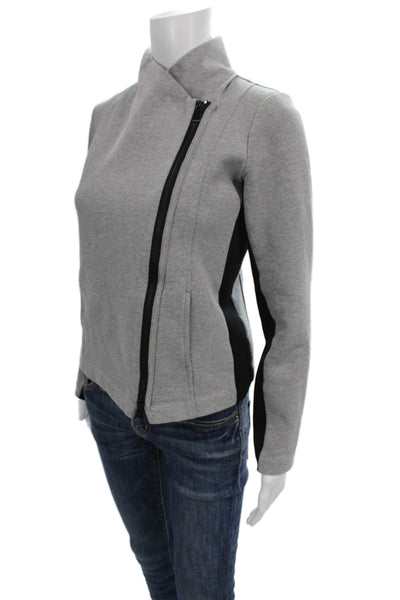 Vince Women Motorcycle Jacket Gray Cotton Zip Long Sleeve Size S