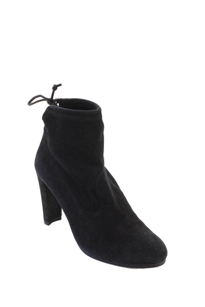 Stuart Weitzman Women's Round Toe Suede Ankle Boots Black Size 7.5