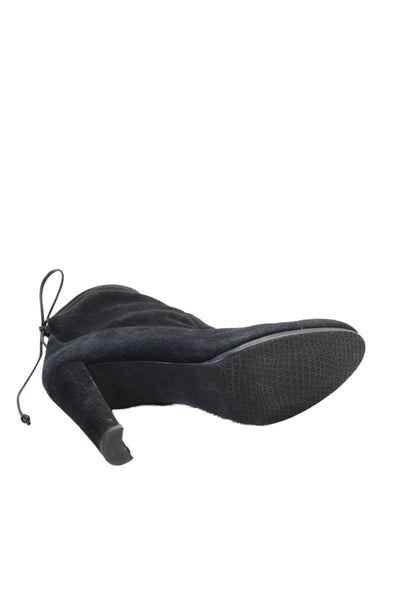 Stuart Weitzman Women's Round Toe Suede Ankle Boots Black Size 7.5