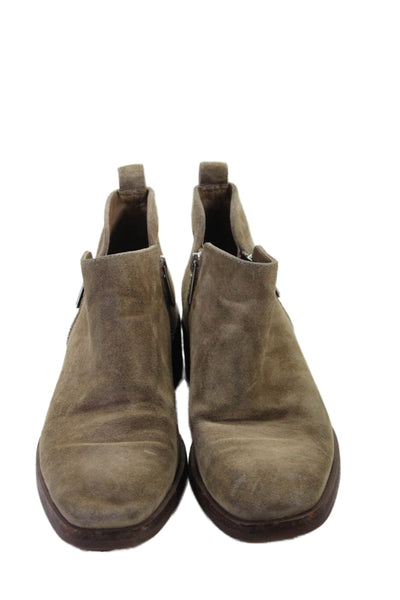 3.1 Phillip Lim Women's Suede Zip Closure Flat Ankle Boots Beige Size 37.5