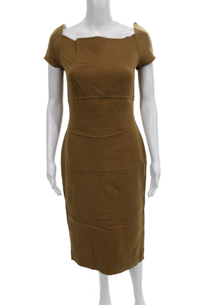 Dsquared2 Women Sheath Dress Brown Wool Boatneck Mid Calf Short Sleeve Size 44