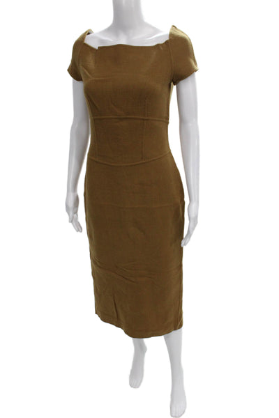 Dsquared2 Women Sheath Dress Brown Wool Boatneck Mid Calf Short Sleeve Size 44