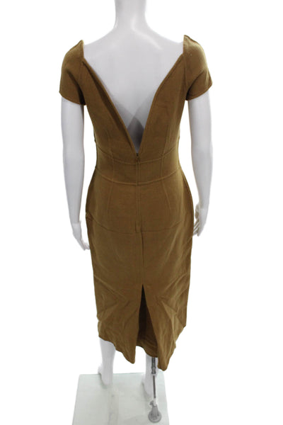Dsquared2 Women Sheath Dress Brown Wool Boatneck Mid Calf Short Sleeve Size 44