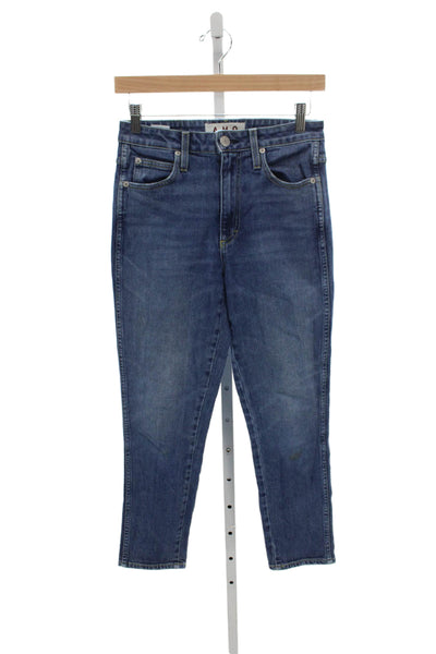 Amo Womens Cropped Jeans Blue High Rise Cotton Blend Button Inseam 26 Size 25