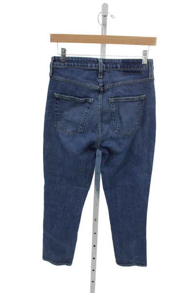 Amo Womens Cropped Jeans Blue High Rise Cotton Blend Button Inseam 26 Size 25
