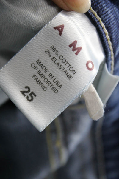 Amo Womens Cropped Jeans Blue High Rise Cotton Blend Button Inseam 26 Size 25