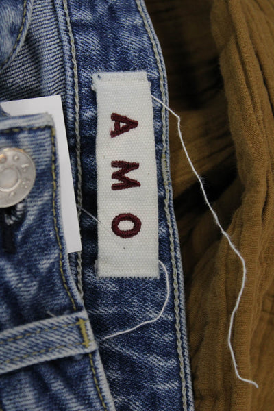 Amo Womens Straight Jeans Denim High Rise Button Blue Size 26