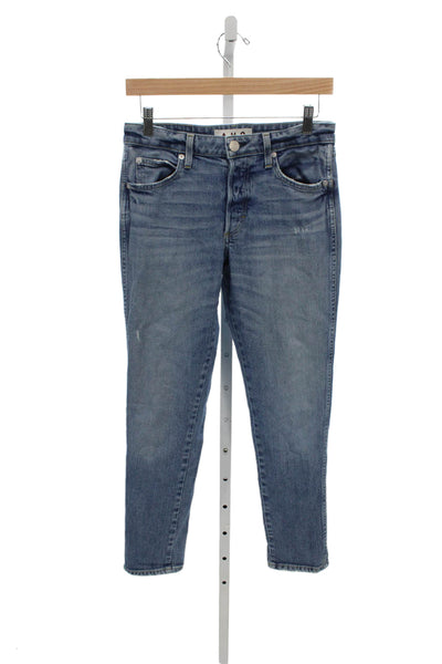 Amo Women Tapered Jeans Blue Cotton High Rise Button Inseam 28 Size 26