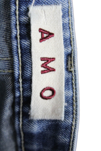 Amo Women Tapered Jeans Blue Cotton High Rise Button Inseam 28 Size 26