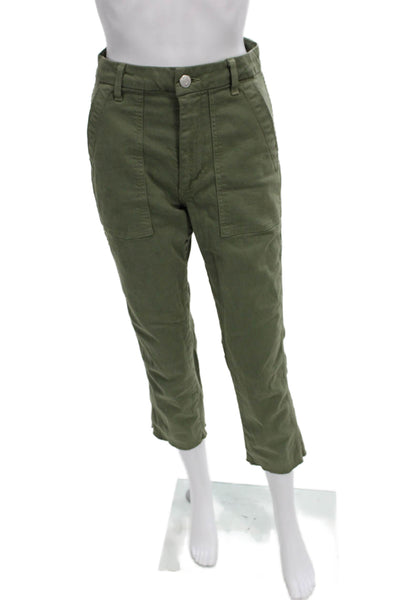 Amo Women Green Cargo Pants Cotton Blend Button Size 26
