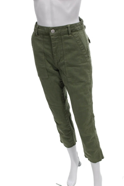 Amo Women Green Cargo Pants Cotton Blend Button Size 26