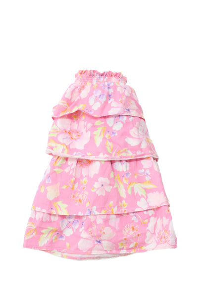 Love Shack Fancy Girls Cotton Floral Tiered Skirt Pink Size 8Y