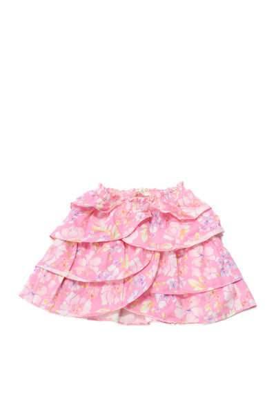 Love Shack Fancy Girls Cotton Floral Tiered Skirt Pink Size 8Y