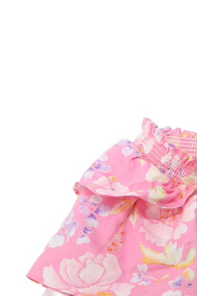 Love Shack Fancy Girls Cotton Floral Tiered Skirt Pink Size 8Y