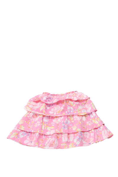 Love Shack Fancy Girls Cotton Floral Tiered Skirt Pink Size 8Y