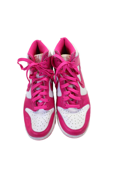 Nike Womens Leather Dunk High "Pink Prime" Sneakers Shoes Pink White Size 7.5