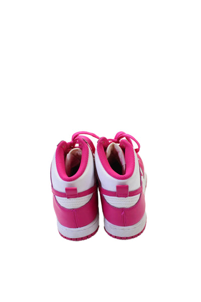 Nike Womens Leather Dunk High "Pink Prime" Sneakers Shoes Pink White Size 7.5