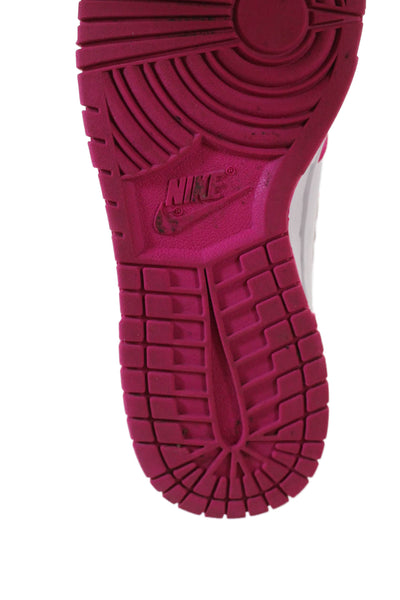 Nike Womens Leather Dunk High "Pink Prime" Sneakers Shoes Pink White Size 7.5