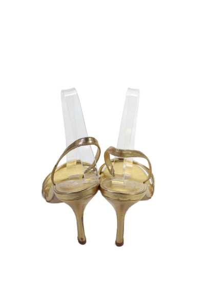 Larroude Womens Strappy Slingbacks High Heels Shoes Gold Size 10