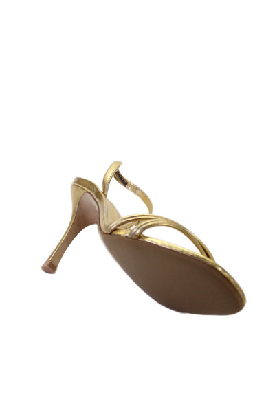 Larroude Womens Strappy Slingbacks High Heels Shoes Gold Size 10