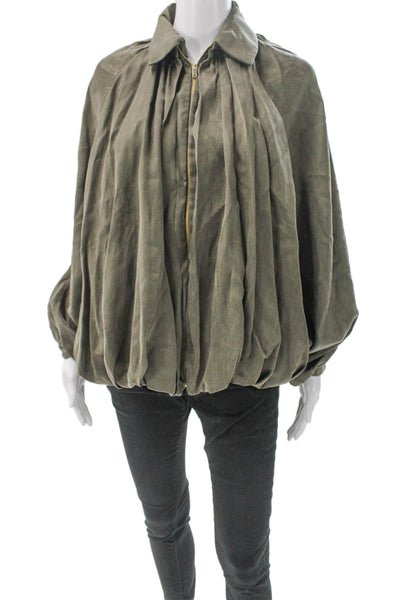 Zara Women Bomber Jacket Green Zip Long Sleeve Polyester Size M
