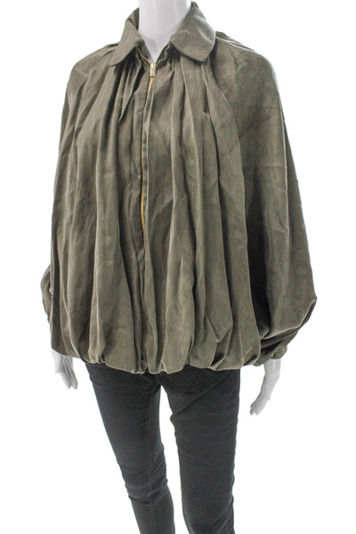 Zara Women Bomber Jacket Green Zip Long Sleeve Polyester Size M