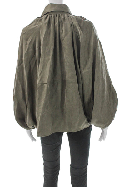 Zara Women Bomber Jacket Green Zip Long Sleeve Polyester Size M