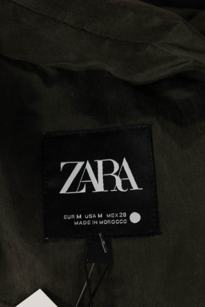 Zara Women Bomber Jacket Green Zip Long Sleeve Polyester Size M