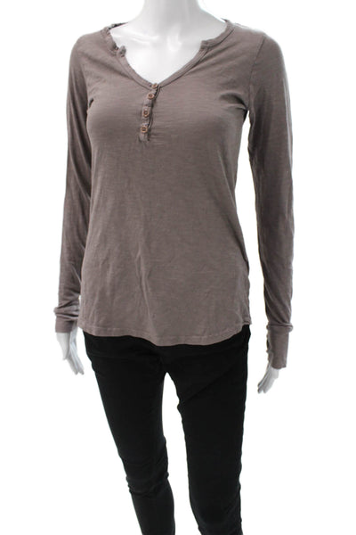 Michael Lauren Women Basic Henley Long Sleeve T Shirt Gray Supima Modal Size S