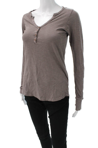 Michael Lauren Women Basic Henley Long Sleeve T Shirt Gray Supima Modal Size S