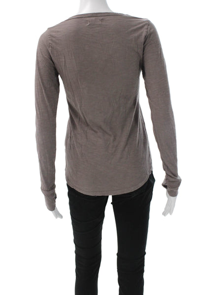 Michael Lauren Women Basic Henley Long Sleeve T Shirt Gray Supima Modal Size S