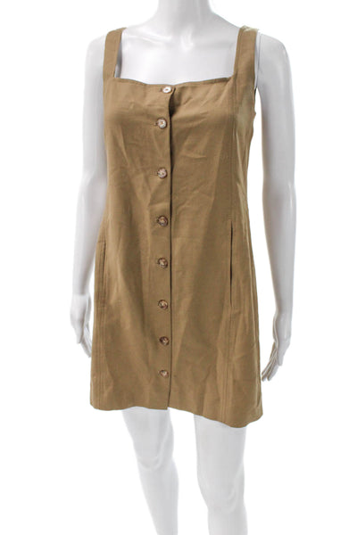 Loulou Studio Women Mini Dress Brown Virgin Wool Square Neck Button Size S