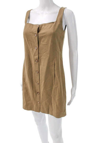 Loulou Studio Women Mini Dress Brown Virgin Wool Square Neck Button Size S
