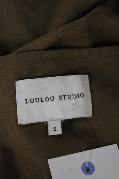 Loulou Studio Women Mini Dress Brown Virgin Wool Square Neck Button Size S